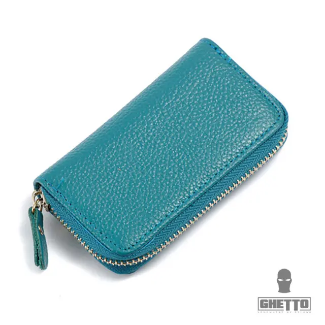 Ghetto Vintage Leather Zipper Key Holder Wallet | Compact Key Organizer with Card Slots Blue