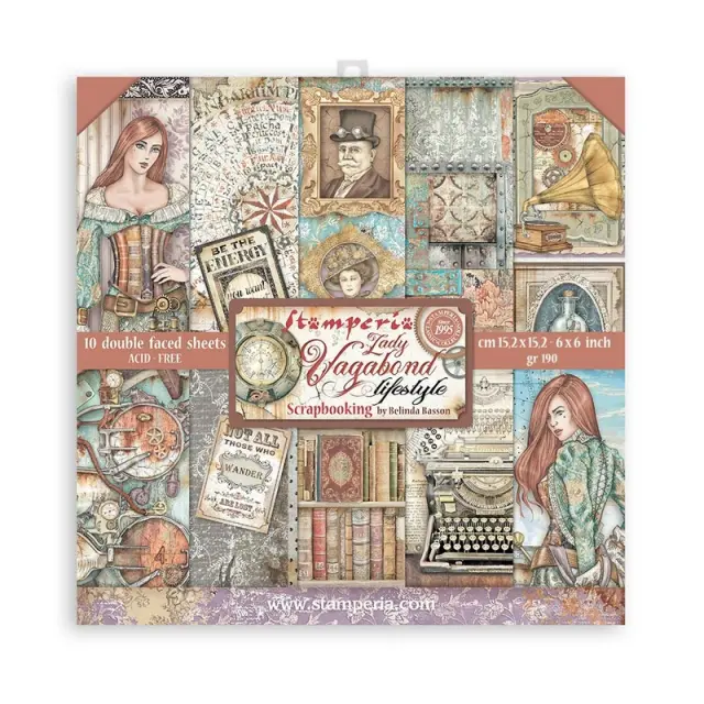 Χαρτιά scrapbooking Stamperia 10τεμ, 15.24x15.24cm, Lady Vagabond Lifestyle