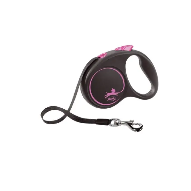 Flexi Black Design Πτυσσόμενο Λουρί/Οδηγός Σκύλου Ιμάντας Ροζ 5m Ροζ - S