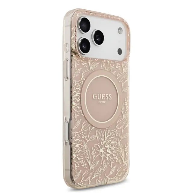 Guess IML Flowers Allover Strap MagSafe Case for iPhone 17 Pro Max Pink 3