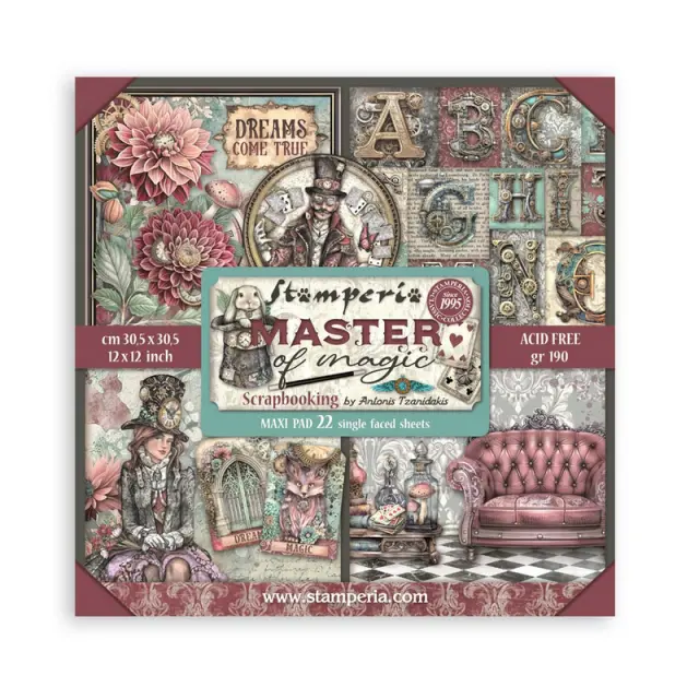 Χαρτιά scrapbooking 22τεμ μονής όψης, 30,5x30,5cm Stamperia, Master of Magic