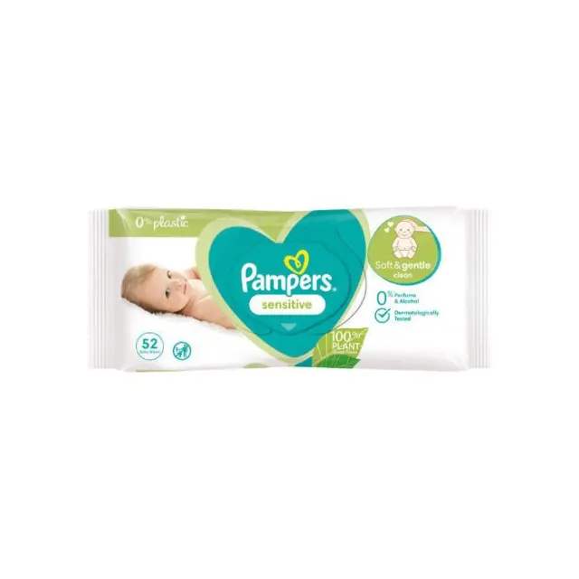 Pampers Sensitive Μωρομάντηλα χωρίς Άρωμα, Οινόπνευμα & Parabens 52τμχ