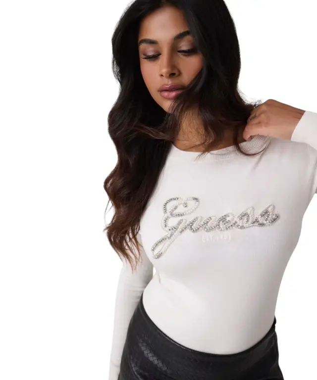 Guess - Γυναικείο Πλεκτό Πουλόβερ με Χάντρες W6BR53Z1454-G012 Λευκό 2