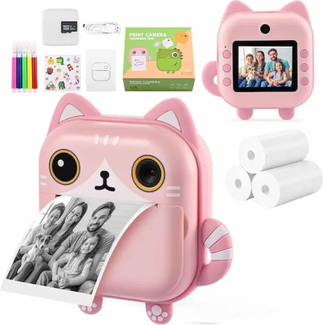 M2 Cute Kitty Compact Φωτογραφική Μηχανή 48MP με Οθόνη 2.4" Θερμικής Εκτύπωσης Ροζ 3