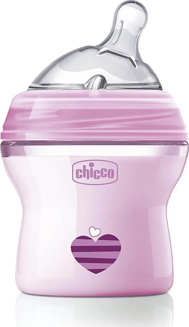 Chicco Πλαστικό Μπιμπερό Natural Feeling Κατά των Κολικών με Θηλή Σιλικόνης 150ml για 0+ μηνών Pink StarA60-