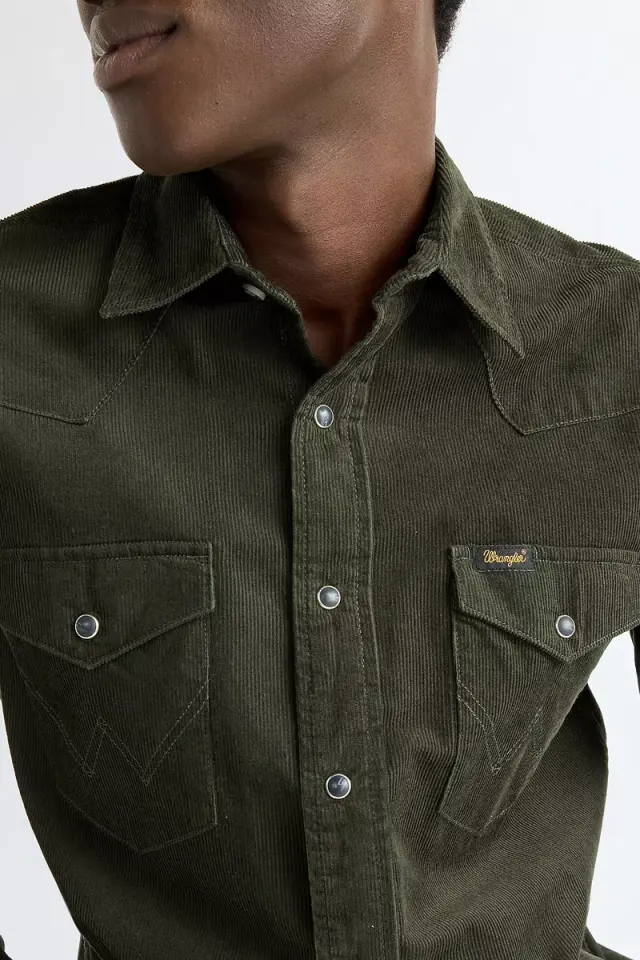 Wrangler Ανδρικό Πουκάμισο Κοτλέ 112386901 - Dark Olive Green - XXL 3