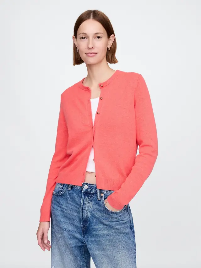 Κόκκινη CashSoft Πλέκτη Ζακέτα Coral pink