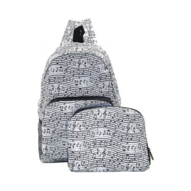 Eco Chic Αναδιπλούμενο Σακίδιο Πλάτης / Recycled Foldable Backpack (10 σχέδια) Music White