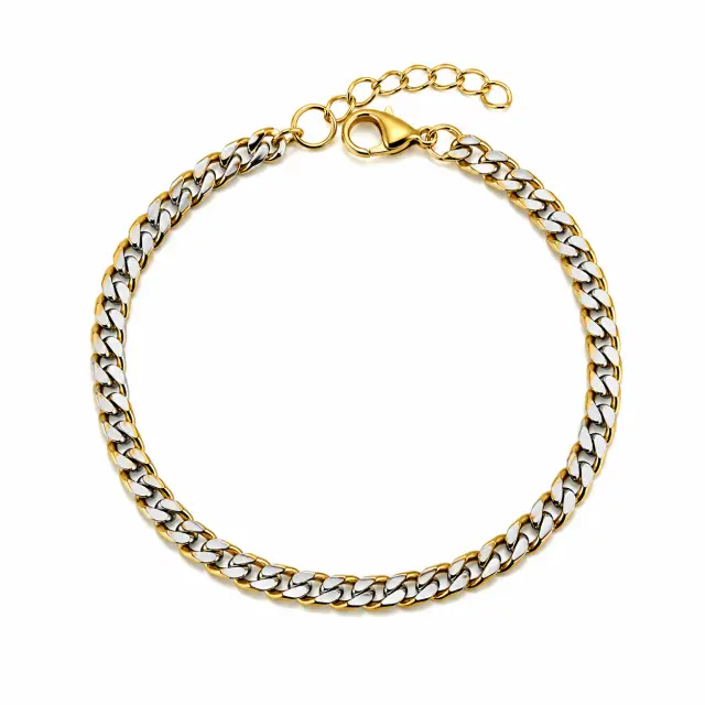 Ghetto Two-Tone Stainless Steel Cuban Chain Bracelet Gold + Silver 17+3cm | (flat) Cuban chain