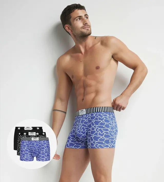 Dim Vibes Ανδρικά Μποξεράκια Με Σχέδια Μπλε Cotton Stretch 3τμχ
