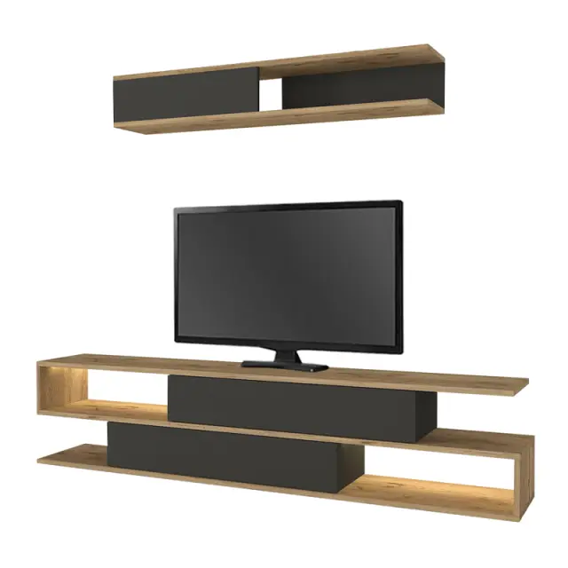 Σύνθεση τηλεόρασης Manet Megapap με LED χρώμα sepet oak - ανθρακί 180x29,5x39εκ. 3