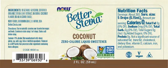 Now Foods BetterStevia Liquid Coconut, 59 ml 2