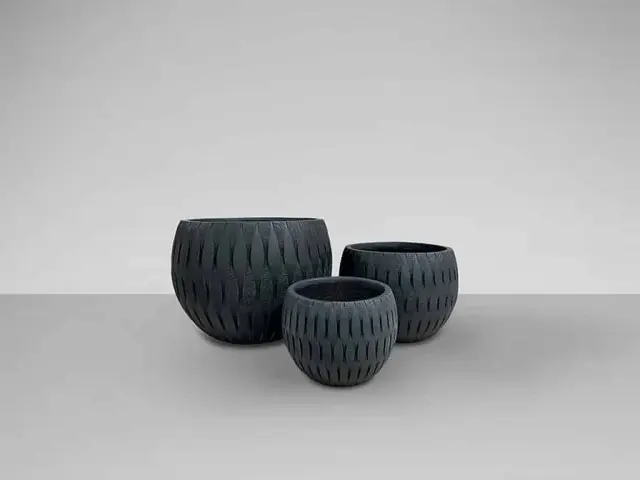 Yuca 447058 – Σετ 3 Διακοσμητικές Γλάστρες Μαύρες από Fiberglass & Fiberclay Μαύρο 2