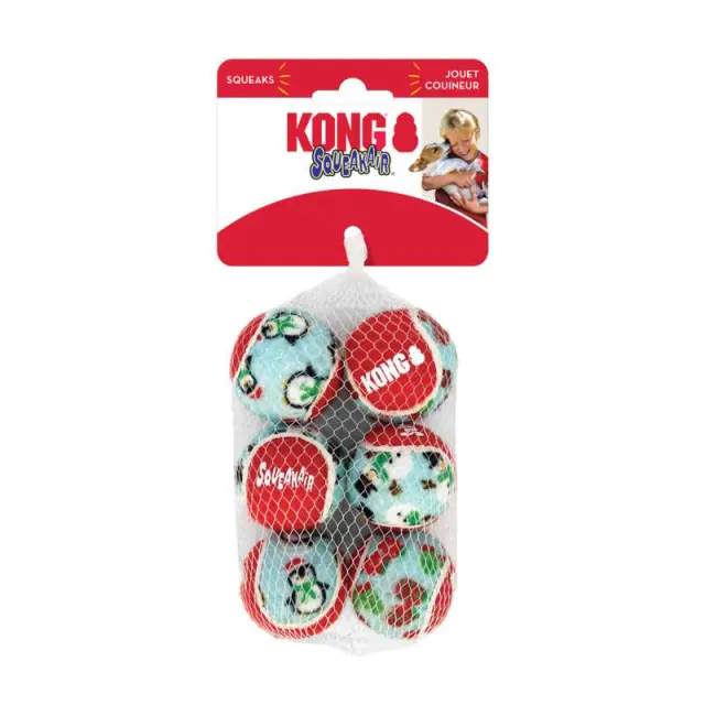 Kong Holiday Squeakair Balls Χριστουγεννιάτικο Παιχνίδι Μάσησης & Ανάκτησης με Ήχο για Σκύλους (4.5cm/6τμχ) Μονόχρωμο