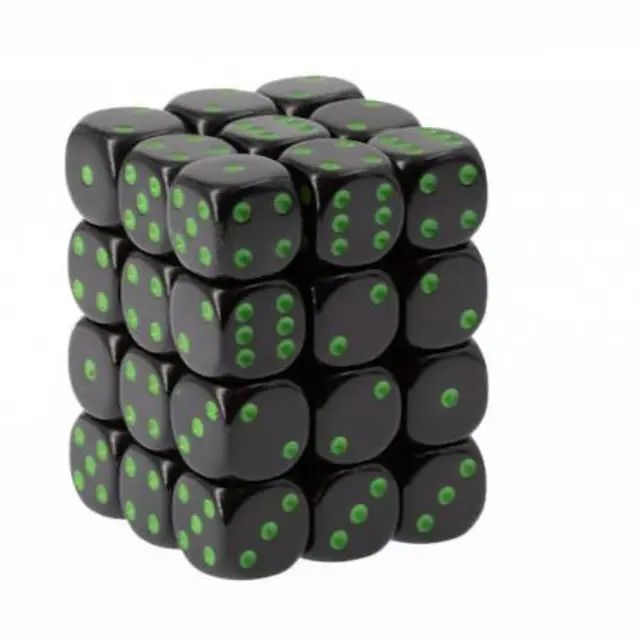Opaque Black/green 12mm d6 Dice Block (36 dice) 2