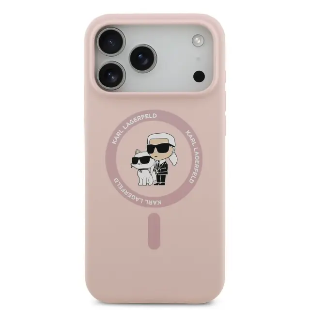 Karl Lagerfeld Liquid Silicone Karl and Choupette MagSafe Case for iPhone 18 Pro Max Pink 3