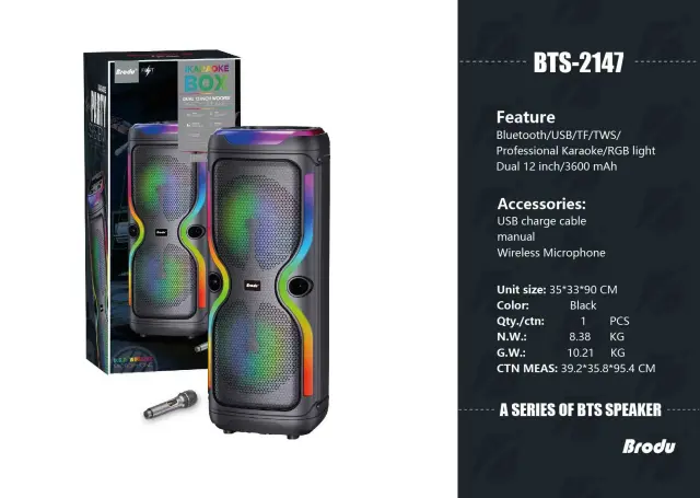 Φορητό ηχείο subwoofer με μικρόφωνο Karaoke - BTS-2147 - 721476 2