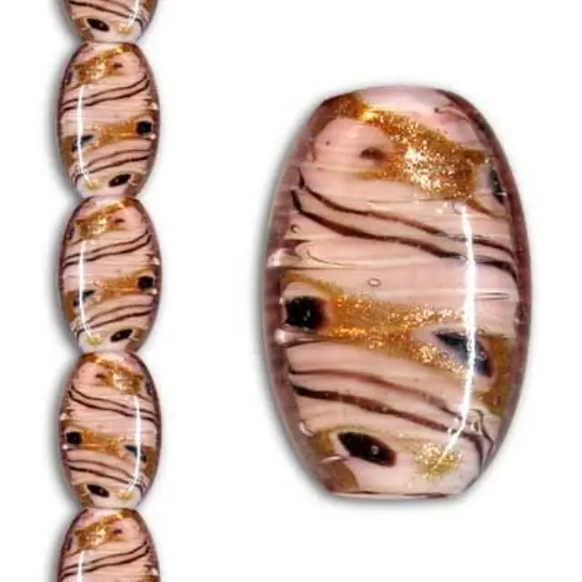 Χάντα Γυάλινη Swirl - Pink Metallic Oval 28x17mm ~6τεμ