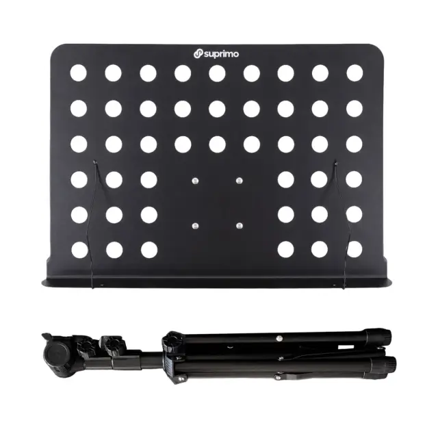 SUPRIMO D4 music stand black folding adjustable spring-loaded holders 82-146 cm up to 12 kg 3