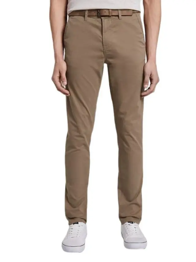 TOM TAILOR SLIM CHINO WITH BELT-ΠΑΝΤΕΛΟΝΙ ΑΝΔΡΙΚΟ BROWN