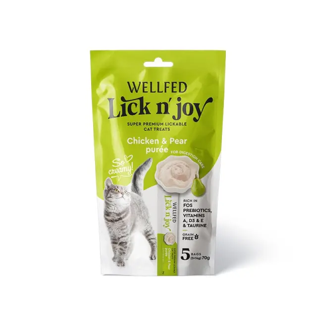 Wellfed Lick N' Joy Λιχουδιά σε Κρέμα με Γεύση Κοτόπουλο & Αχλάδι για Γάτες (5x14gr) Μονόχρωμο