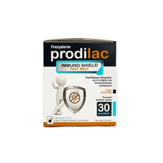 Frezyderm Prodilac Immuno Shield Fast Melt Συμπλήρωμα Διατροφής για την Βελτίωση του Ανοσοποιητικού για Παιδιά και Ενήλικες με Προβιοτικά, 30 Φακελάκια