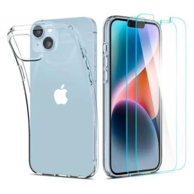 Θήκη TPU Spigen Liquid Crystal (1 τεμ.) & Tempered Glass TR Slim (2 τεμ.) Apple iPhone 14 Plus Crystal Pack Διάφανο N59795