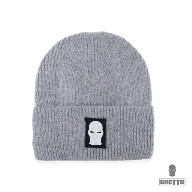 Ghetto Mask Embroidery Logo Warm Winter Beanie | Unisex Grey