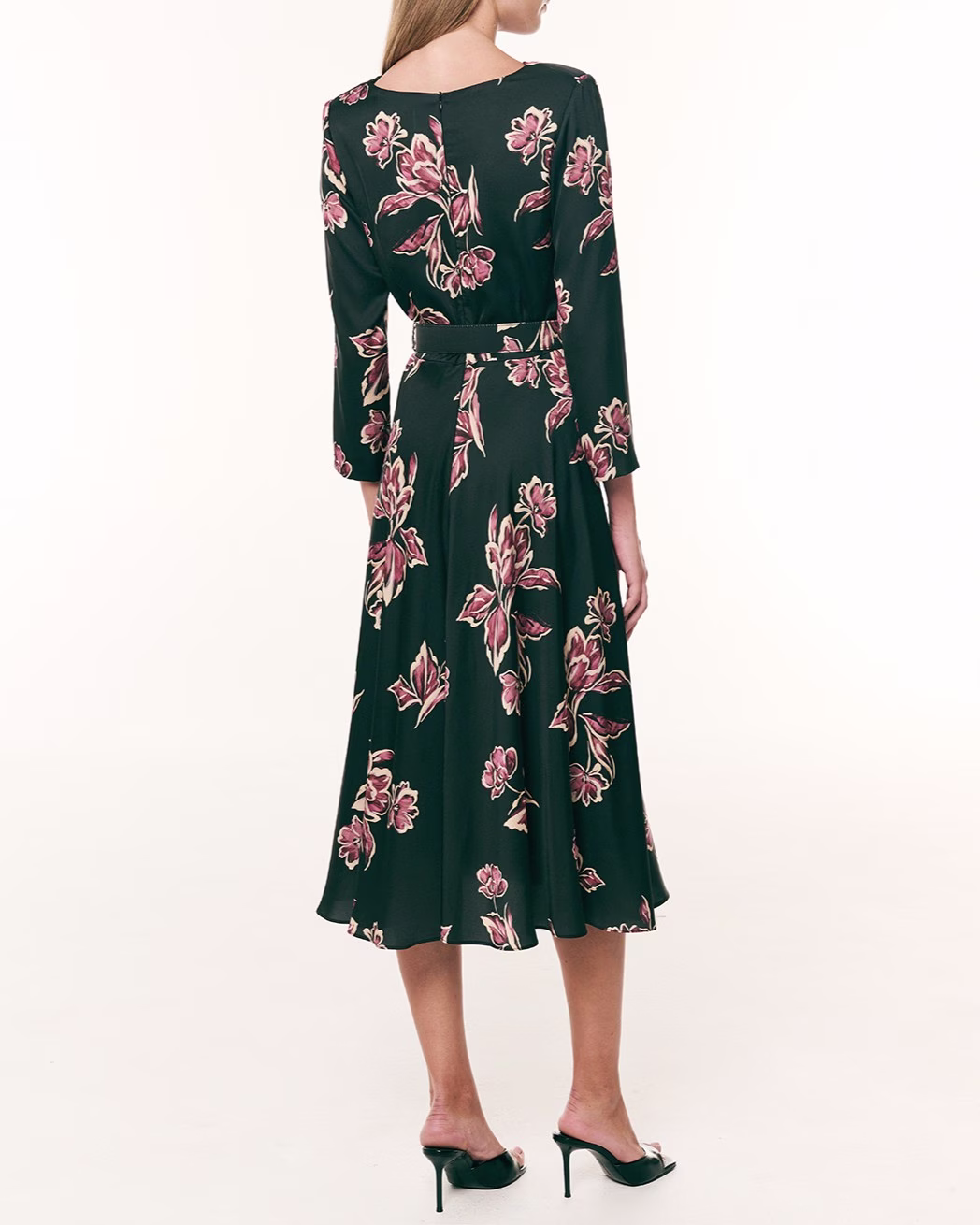 Forel Γυναικείο Φόρεμα Midi Satin Μαύρο Floral Μαύρο - 50 2