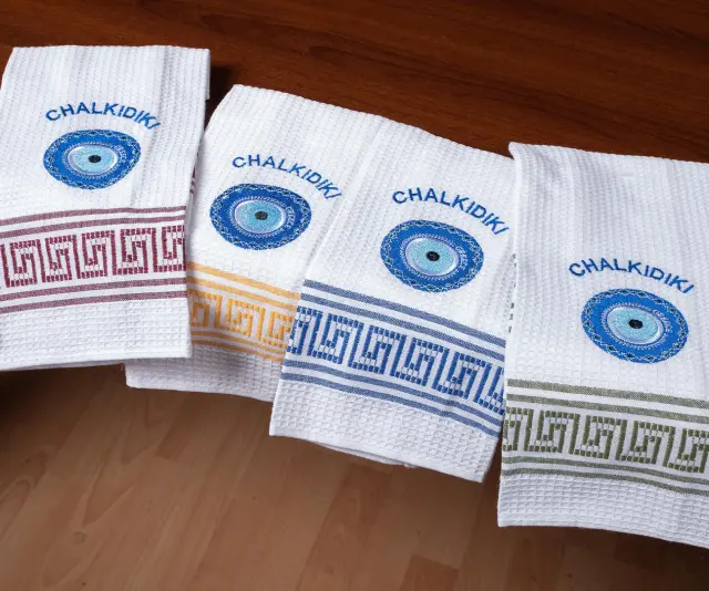 Σετ 12 τεμαχίων ποτηρόπανα (45cm x 65cm) μάτι CHALKIDIKI - -