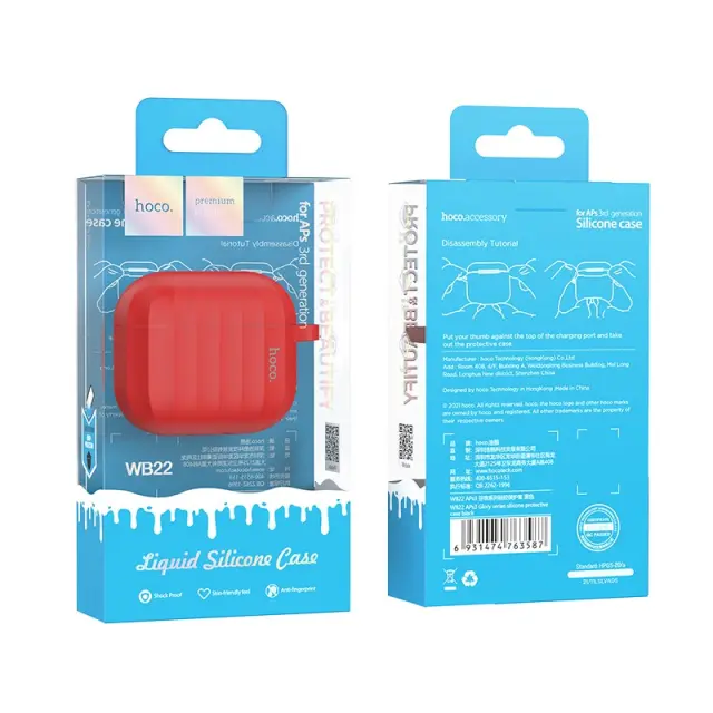Θήκη Hoco WB22 Glory Series Silicone Protective Case Κόκκινο για AirPods 2021 (3ης γενιάς) με Γάντζο 2