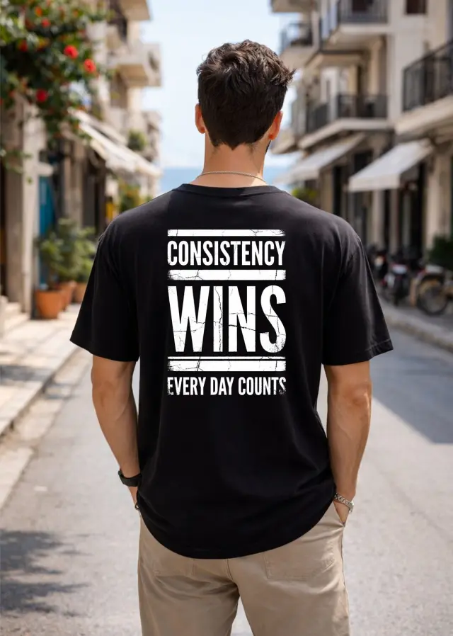 T-shirt Noshame® Oversized Μαύρο με τύπωμα Consistency Wins Every Day Counts - 152627 - XXL