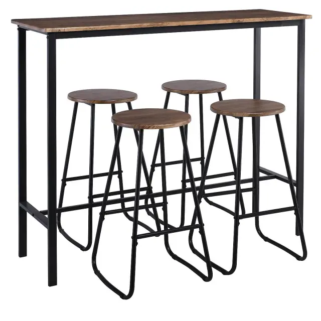 Σετ Bar PUB Ανθρακί/Καφέ Μέταλλο/MDF Τραπέζι+4 Σκαμπό