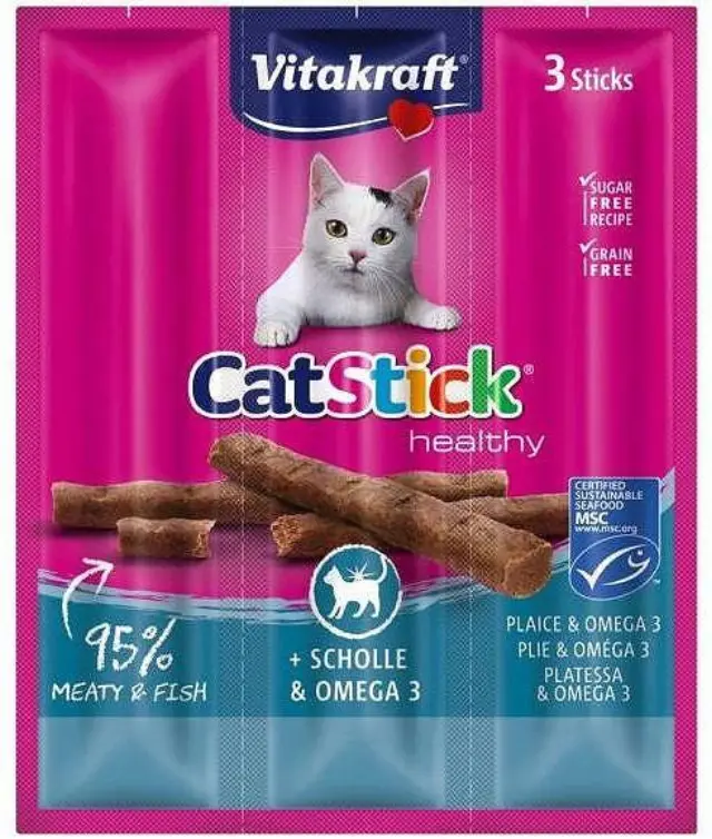 Vitakraft Cat Stick Healthy Plaice & Omega 3 Λιχουδιά για Γάτες (3x18gr) Μονόχρωμο