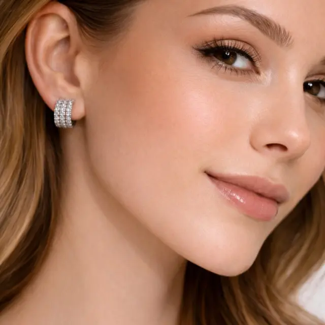 Ghetto Silver Triple Hoop Crystal Earrings | Stainless Steel Sparkling Mini Hoops 2