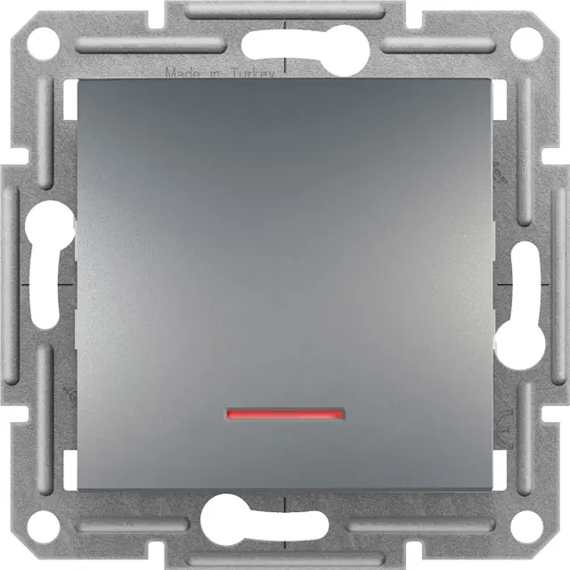 Asfora - 1pole switch with locator light, screwless terminals, wo frame, steel