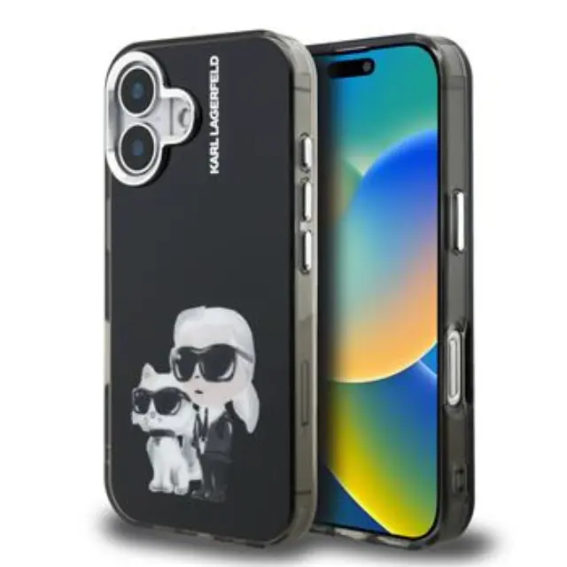 Karl Lagerfeld IML Aquarelle Karl and Choupette Case for iPhone 16 Black