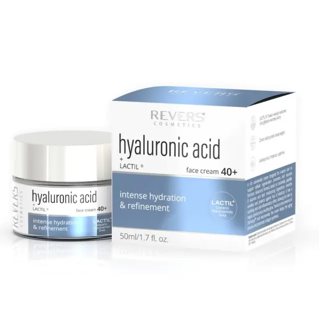 Revers Cosmetics Κρέμα προσώπου με υαλουρονικό οξύ και LACTIL 40+ 50ml