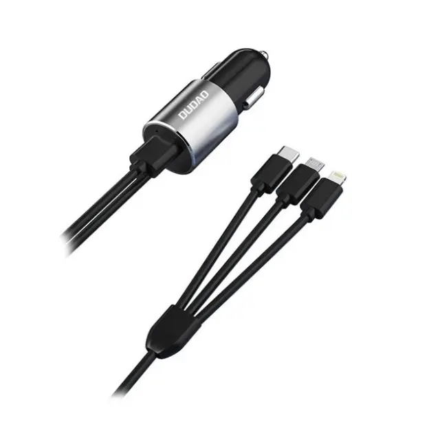 Dudao Φορτιστής Αυτοκινήτου 3in1 USB-A 3.4A Built-in Lightning / USB-C / Micro USB Cable Black