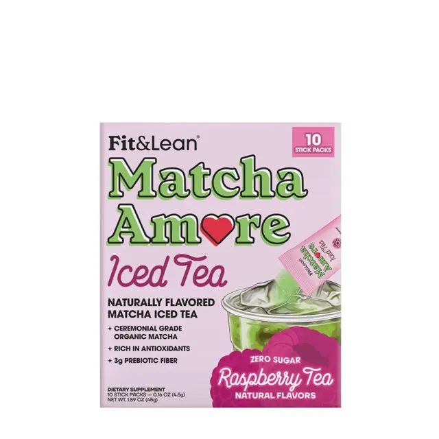 Fit & Lean Matcha Amore - Iced Tea Raspberry Iced Tea, 10 Sticks