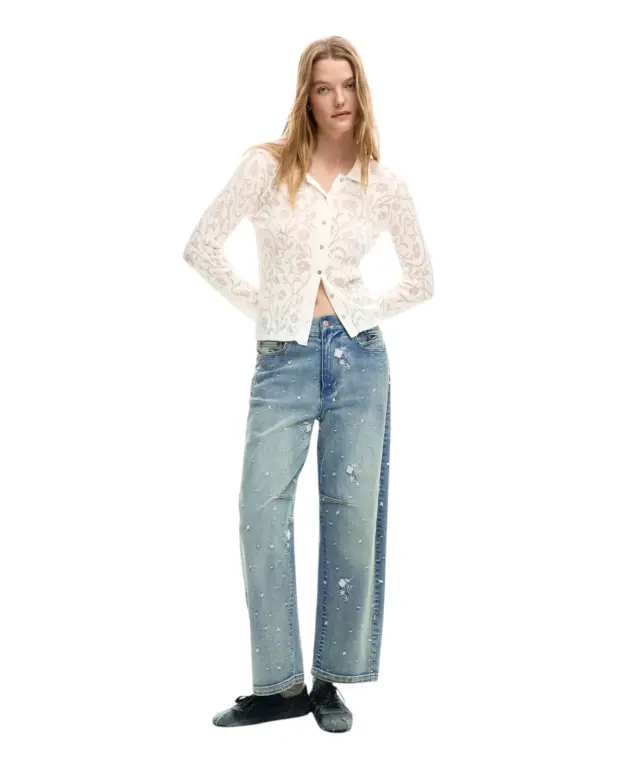 Desigual - Γυναικείο Παντελόνι Τζιν Shine Balloon Relaxed Fit 26SWDD36-5053 Μπλε Ανοιχτό 2