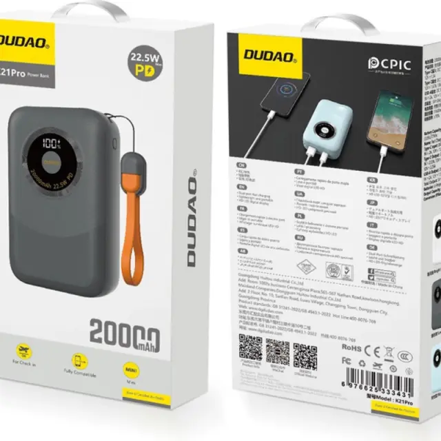 Dudao K21 Pro Mini 22,5 W 20000 mAh Γκρι