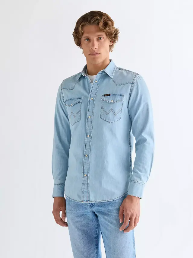 Wrangler Ανδρικό Τζιν Πουκάμισο 112378126 – Washed Blue - XXL