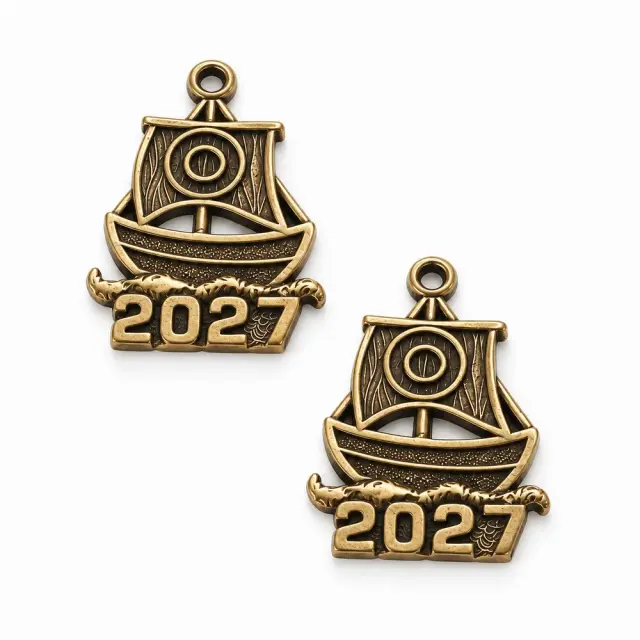 Μεταλλικά γούρια 2027 καραβάκια μπρονζέ 3x3.5cm, 2τεμ.