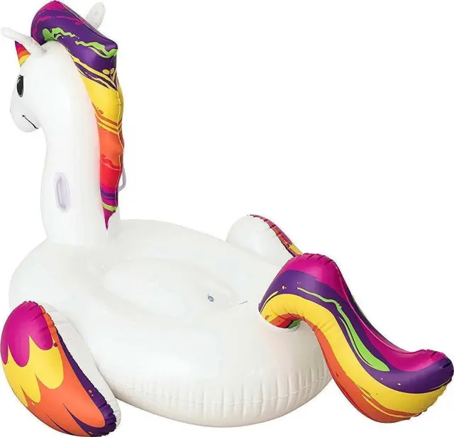 Bestway Supersized 224x164cm Φουσκωτό Ride On Θαλάσσης Unicorn με Χειρολαβές σε Λευκό Χρώμα 224cm 2