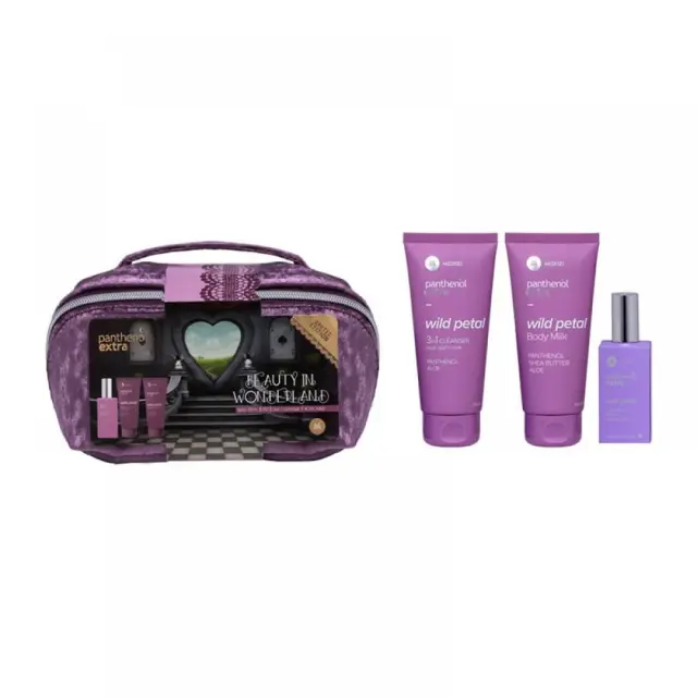 Panthenol Extra Beauty In Wonderland Edition Wild Petal Promo Γυναικείο Άρωμα 50ml, 3in1 Cleanser Αφρόλουτρο & Σαμπουάν 100ml, Body Milk Ενυδατικό Γαλάκτωμα Σώματος, 100ml & Νεσεσέρ