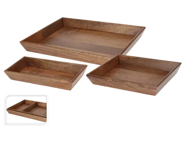 Σετ ξύλινος διακοσμητικός δίσκος Mango wood, Walnut - 3 τεμάχια A63100570