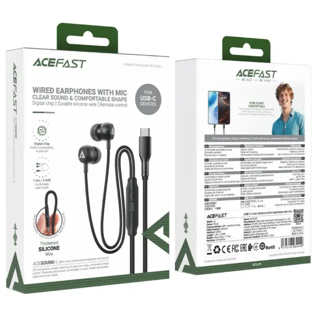 Hands Free Acefast L8 Earphones Stereo USB-C με Μικρόφωνο 1.2m Μαύρα Συμβατά με Όλες τις Συσκευές USB-C 2