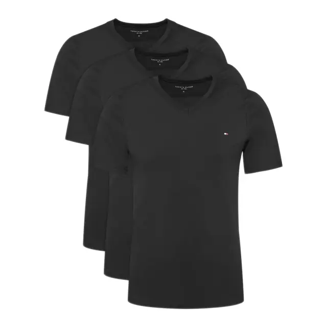 Tommy Hilfiger Ανδρικό Φανελάκι Signature Jersey με Λαιμόκοψη V - Τριπλό Πακέτο, Χρώμα Μαύρο-Μαύρο-Μαύρο