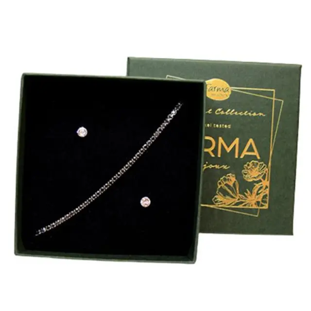 Farma Bijoux Υποαλλεργικό Βραχιόλι με Μαύρα Κρύσταλλα 15/20cm 1τμχ + Σκουλαρίκια 1 ζευγάρι